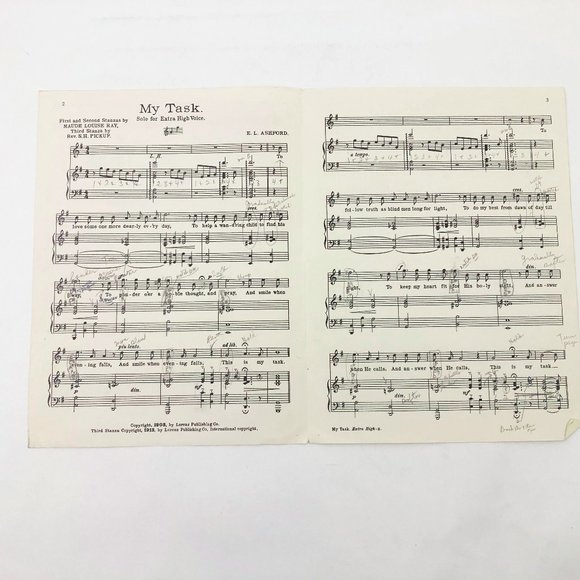 Vintage Ashford "My Task" Sheet Music Vocal Sacred Extra High Voice - Picture 3 of 3
